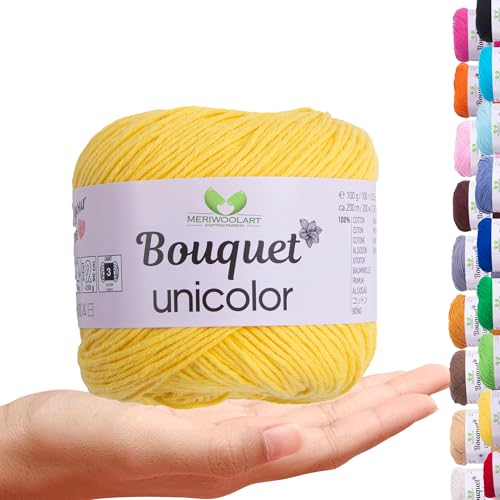MeriWoolArt Bouquet Baumwollgarn Gelb – 100% Baumwolle – Häkelgarn & Strickgarn – 100g, 200m – Ideal für Tücher, Babydecken, Amigurumi, Sommerkleidung & Wohnaccessoires MeriWoolArt Bouquet Baumwollgarn Gelb – 100% Baumwolle – Häkelgarn & Strickgarn – 100g, 200m – Ideal für Tücher, Babydecken, Amigurumi, Sommerkleidung & Wohnaccessoires von MERIWOOLART