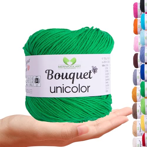 MeriWoolArt Bouquet Baumwollgarn Grün – 100% Baumwolle – Häkelgarn & Strickgarn – 100g, 200m – Ideal für Tücher, Babydecken, Amigurumi, Sommerkleidung & Wohnaccessoires MeriWoolArt Bouquet Baumwollgarn Grün – 100% Baumwolle – Häkelgarn & Strickgarn – 100g, 200m – Ideal für Tücher, Babydecken, Amigurumi, Sommerkleidung & Wohnaccessoires von MERIWOOLART