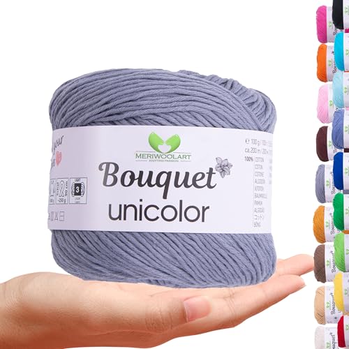 MeriWoolArt Bouquet Baumwollgarn Hellgrau – 100% Baumwolle – Häkelgarn & Strickgarn – 100g, 200m – Ideal für Tücher, Babydecken, Amigurumi, Sommerkleidung & Wohnaccessoires MeriWoolArt Bouquet Baumwollgarn Hellgrau – 100% Baumwolle – Häkelgarn & Strickgarn – 100g, 200m – Ideal für Tücher, Babydecken, Amigurumi, Sommerkleidung & Wohnaccessoires von MERIWOOLART