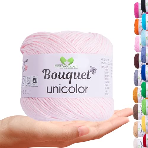 MeriWoolArt Bouquet Baumwollgarn Hellrosa – 100% Baumwolle – Häkelgarn & Strickgarn – 100g, 200m – Ideal für Tücher, Babydecken, Amigurumi, Sommerkleidung & Wohnaccessoires von MERIWOOLART