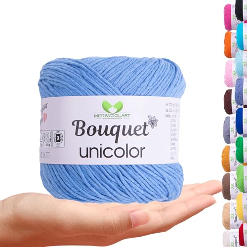 MeriWoolArt Bouquet Baumwollgarn Kornblumenblau – 100% Baumwolle – Häkelgarn & Strickgarn – 100g, 200m – Ideal für Tücher, Babydecken, Amigurumi, Sommerkleidung & Wohnaccessoires MeriWoolArt Bouquet Baumwollgarn Kornblumenblau – 100% Baumwolle – Häkelgarn & Strickgarn – 100g, 200m – Ideal für Tücher, Babydecken, Amigurumi, Sommerkleidung & Wohnaccessoires von MERIWOOLART
