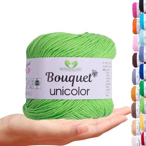 MeriWoolArt Bouquet Baumwollgarn Limettengrün – 100% Baumwolle – Häkelgarn & Strickgarn – 100g, 200m – Ideal für Tücher, Babydecken, Amigurumi, Sommerkleidung & Wohnaccessoires von MERIWOOLART