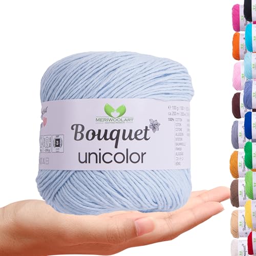 MeriWoolArt Bouquet Baumwollgarn Pastellblau – 100% Baumwolle – Häkelgarn & Strickgarn – 100g, 200m – Ideal für Tücher, Babydecken, Amigurumi, Sommerkleidung & Wohnaccessoires MeriWoolArt Bouquet Baumwollgarn Pastellblau – 100% Baumwolle – Häkelgarn & Strickgarn – 100g, 200m – Ideal für Tücher, Babydecken, Amigurumi, Sommerkleidung & Wohnaccessoires von MERIWOOLART