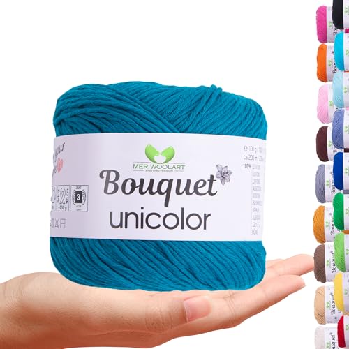 MeriWoolArt Bouquet Baumwollgarn Petrol – 100% Baumwolle – Häkelgarn & Strickgarn – 100g, 200m – Ideal für Tücher, Babydecken, Amigurumi, Sommerkleidung & Wohnaccessoires MeriWoolArt Bouquet Baumwollgarn Petrol – 100% Baumwolle – Häkelgarn & Strickgarn – 100g, 200m – Ideal für Tücher, Babydecken, Amigurumi, Sommerkleidung & Wohnaccessoires von MERIWOOLART