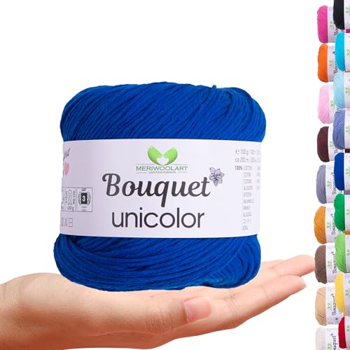 MeriWoolArt Bouquet Baumwollgarn Royalblau – 100% Baumwolle – Häkelgarn & Strickgarn – 100g, 200m – Ideal für Tücher, Babydecken, Amigurumi, Sommerkleidung & Wohnaccessoires MeriWoolArt Bouquet Baumwollgarn Royalblau – 100% Baumwolle – Häkelgarn & Strickgarn – 100g, 200m – Ideal für Tücher, Babydecken, Amigurumi, Sommerkleidung & Wohnaccessoires von MERIWOOLART