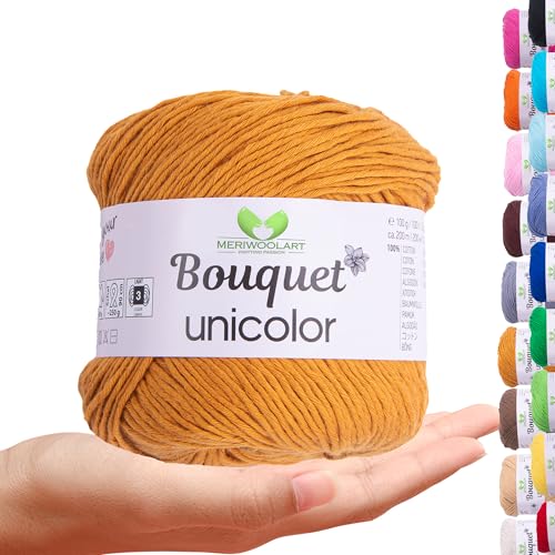 MeriWoolArt Bouquet Baumwollgarn Senfgelb – 100% Baumwolle – Häkelgarn & Strickgarn – 100g, 200m – Ideal für Tücher, Babydecken, Amigurumi, Sommerkleidung & Wohnaccessoires MeriWoolArt Bouquet Baumwollgarn Senfgelb – 100% Baumwolle – Häkelgarn & Strickgarn – 100g, 200m – Ideal für Tücher, Babydecken, Amigurumi, Sommerkleidung & Wohnaccessoires von MERIWOOLART