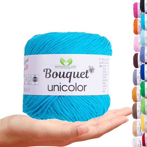 MeriWoolArt Bouquet Baumwollgarn Türkis – 100% Baumwolle – Häkelgarn & Strickgarn – 100g, 200m – Ideal für Tücher, Babydecken, Amigurumi, Sommerkleidung & Wohnaccessoires von MERIWOOLART