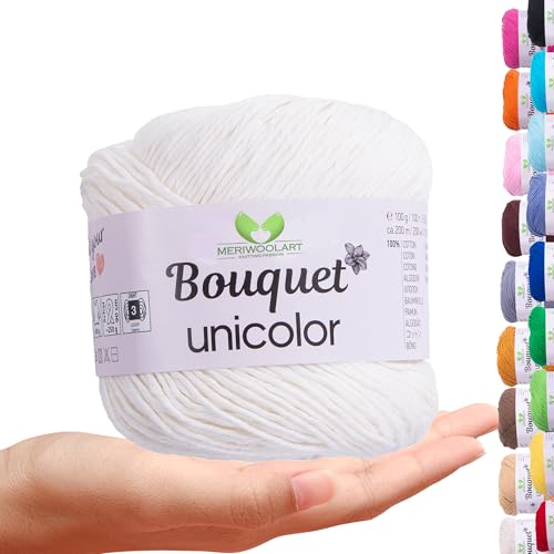 MeriWoolArt Bouquet Baumwollgarn Weiß – 100% Baumwolle – Häkelgarn & Strickgarn – 100g, 200m – Ideal für Tücher, Babydecken, Amigurumi, Sommerkleidung & Wohnaccessoires MeriWoolArt Bouquet Baumwollgarn Weiß – 100% Baumwolle – Häkelgarn & Strickgarn – 100g, 200m – Ideal für Tücher, Babydecken, Amigurumi, Sommerkleidung & Wohnaccessoires von MERIWOOLART