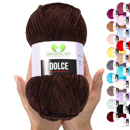 MeriWoolArt Chenille Garn zum Stricken und Häkeln Aubergine - 100 g und 120 m Samt-Wolle - 100% Flauschige Polyester Strickgarn für Amigurumi Kissen Decken weiche Kleidung Geschenke MeriWoolArt Chenille Garn zum Stricken und Häkeln Aubergine - 100 g und 120 m Samt-Wolle - 100% Flauschige Polyester Strickgarn für Amigurumi Kissen Decken weiche Kleidung Geschenke von MERIWOOLART
