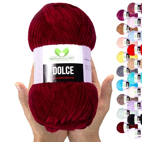 MeriWoolArt Chenille Garn zum Stricken und Häkeln Burgunderrot - 100 g und 120 m Samt-Wolle - 100% Flauschige Polyester Strickgarn für Amigurumi Kissen Decken weiche Kleidung Geschenke MeriWoolArt Chenille Garn zum Stricken und Häkeln Burgunderrot - 100 g und 120 m Samt-Wolle - 100% Flauschige Polyester Strickgarn für Amigurumi Kissen Decken weiche Kleidung Geschenke von MERIWOOLART