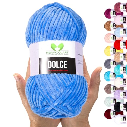 MeriWoolArt Chenille Garn zum Stricken und Häkeln Dunkelblau - 100 g und 120 m Samt-Wolle - 100% Flauschige Polyester Strickgarn für Amigurumi Kissen Decken weiche Kleidung Geschenke MeriWoolArt Chenille Garn zum Stricken und Häkeln Dunkelblau - 100 g und 120 m Samt-Wolle - 100% Flauschige Polyester Strickgarn für Amigurumi Kissen Decken weiche Kleidung Geschenke von MERIWOOLART