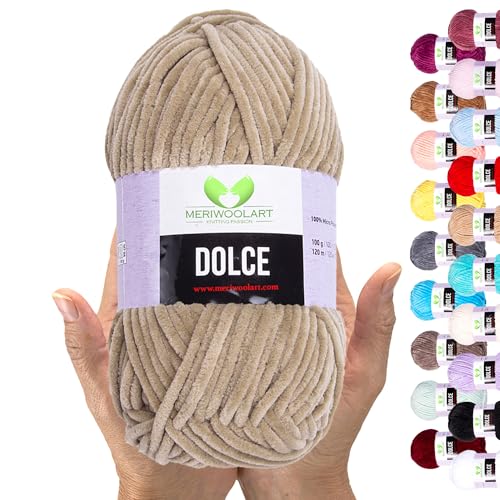 MeriWoolArt Chenille Garn zum Stricken und Häkeln Grün Grau - 100 g und 120 m Samt-Wolle - 100% Flauschige Polyester Strickgarn für Amigurumi Kissen Decken weiche Kleidung Geschenke MeriWoolArt Chenille Garn zum Stricken und Häkeln Grün Grau - 100 g und 120 m Samt-Wolle - 100% Flauschige Polyester Strickgarn für Amigurumi Kissen Decken weiche Kleidung Geschenke von MERIWOOLART