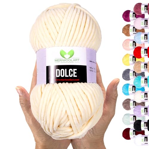 MeriWoolArt Chenille Garn zum Stricken und Häkeln Hellgelb - 100 g und 120 m Samt-Wolle - 100% Flauschige Polyester Strickgarn für Amigurumi Kissen Decken weiche Kleidung Geschenke MeriWoolArt Chenille Garn zum Stricken und Häkeln Hellgelb - 100 g und 120 m Samt-Wolle - 100% Flauschige Polyester Strickgarn für Amigurumi Kissen Decken weiche Kleidung Geschenke von MERIWOOLART