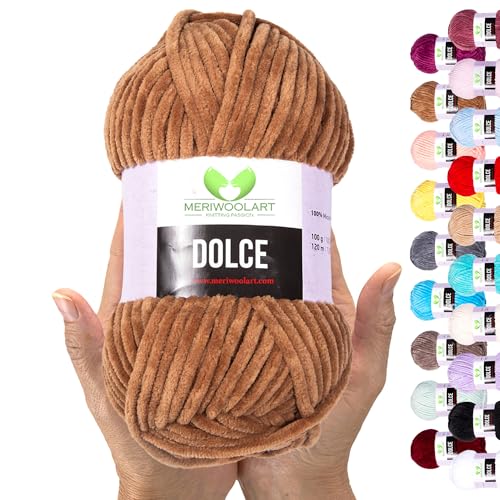 MeriWoolArt Chenille Garn zum Stricken und Häkeln Kamel - 100 g und 120 m Samt-Wolle - 100% Flauschige Polyester Strickgarn für Amigurumi Kissen Decken weiche Kleidung Geschenke MeriWoolArt Chenille Garn zum Stricken und Häkeln Kamel - 100 g und 120 m Samt-Wolle - 100% Flauschige Polyester Strickgarn für Amigurumi Kissen Decken weiche Kleidung Geschenke von MERIWOOLART