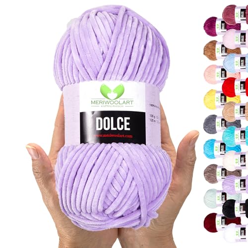 MeriWoolArt Chenille Garn zum Stricken und Häkeln Lavendel - 100 g und 120 m Samt-Wolle - 100% Flauschige Polyester Strickgarn für Amigurumi Kissen Decken weiche Kleidung Geschenke MeriWoolArt Chenille Garn zum Stricken und Häkeln Lavendel - 100 g und 120 m Samt-Wolle - 100% Flauschige Polyester Strickgarn für Amigurumi Kissen Decken weiche Kleidung Geschenke von MERIWOOLART