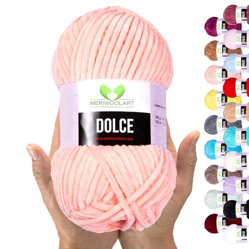 MeriWoolArt Chenille Garn zum Stricken und Häkeln Pfirsich - 100 g und 120 m Samt-Wolle - 100% Flauschige Polyester Strickgarn für Amigurumi Kissen Decken weiche Kleidung Geschenke MeriWoolArt Chenille Garn zum Stricken und Häkeln Pfirsich - 100 g und 120 m Samt-Wolle - 100% Flauschige Polyester Strickgarn für Amigurumi Kissen Decken weiche Kleidung Geschenke von MERIWOOLART