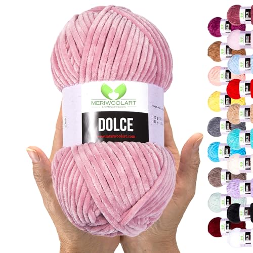MeriWoolArt Chenille Garn zum Stricken und Häkeln Puderrosa - 100 g und 120 m Samt-Wolle - 100% Flauschige Polyester Strickgarn für Amigurumi Kissen Decken weiche Kleidung Geschenke MeriWoolArt Chenille Garn zum Stricken und Häkeln Puderrosa - 100 g und 120 m Samt-Wolle - 100% Flauschige Polyester Strickgarn für Amigurumi Kissen Decken weiche Kleidung Geschenke von MERIWOOLART