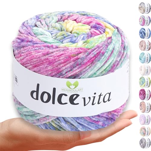 MeriWoolArt Chenille Wolle (Samtgarn) zum Stricken & Häkeln – 150g (260m) – 100% Polyester Flauschgarn – ideal als Amigurumi Garn für Kissen, Decken, Haustierbett & DIY-Geschenke von MERIWOOLART
