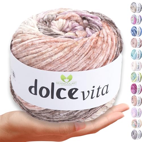 MeriWoolArt Chenille Wolle (Samtgarn) zum Stricken & Häkeln – 150g (260m) – 100% Polyester Flauschgarn – ideal als Amigurumi Garn für Kissen, Decken, Haustierbett & DIY-Geschenke von MERIWOOLART
