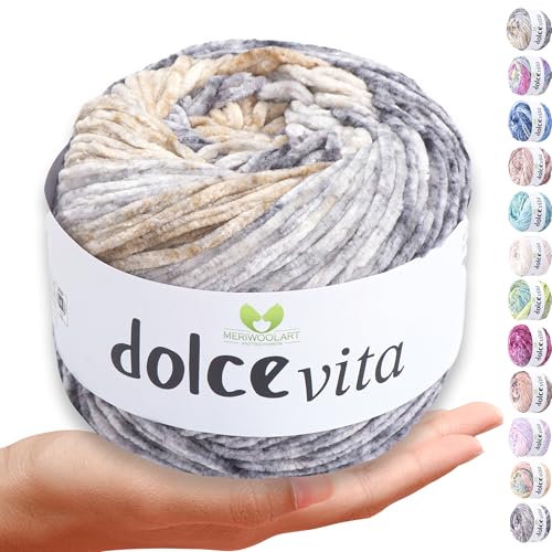 MeriWoolArt Chenille Wolle (Samtgarn) zum Stricken & Häkeln – 150g (260m) – 100% Polyester Flauschgarn – ideal als Amigurumi Garn für Kissen, Decken, Haustierbett & DIY-Geschenke von MERIWOOLART