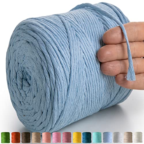 MeriWoolArt® Makramee Garn Blau - Makramee Garn 4mm farbig 225m - Super weiches Baumwollgarn, einfach gedrehte Makramee Schnur für Makramee Wandbehang, Blumenampel, Vorhang und Mehr DIY Deco von MERIWOOLART