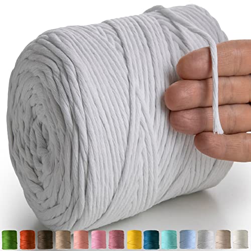 MeriWoolArt® Makramee Garn Weiß - Makramee Garn 4mm farbig 225m - Super weiches Baumwollgarn, einfach gedrehte Makramee Schnur für Makramee Wandbehang, Blumenampel, Vorhang und Mehr DIY Deco von MERIWOOLART