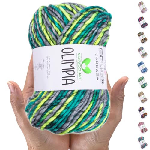 MeriWoolArt Merino Wolle zum Stricken – 100 m Mehrfarbige Dicke Weiche Merinowolle zum Stricken für Pullover Jacken – XXL Handstrickwolle – Voluminöse DIY Wolle für Schals Decken Tücher Geschenke MeriWoolArt Merino Wolle zum Stricken – 100 m Mehrfarbige Dicke Weiche Merinowolle zum Stricken für Pullover Jacken – XXL Handstrickwolle – Voluminöse DIY Wolle für Schals Decken Tücher Geschenke von MERIWOOLART