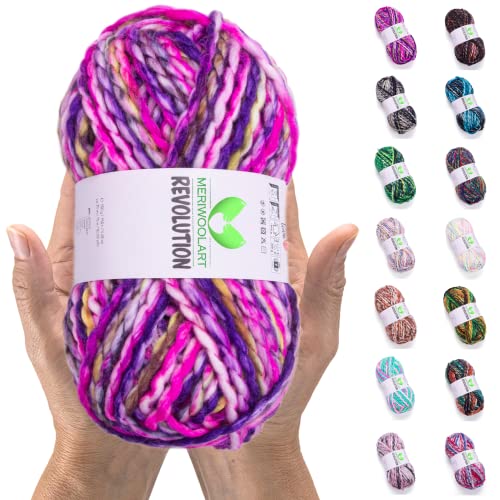 MeriWoolArt Merino Wolle zum Stricken – 75 m Mehrfarbige Dicke Weiche Merinowolle zum Stricken für Pullover Jacken – XXL Handstrickwolle – Voluminöse DIY Wolle für Schals Decken Tücher Geschenke MeriWoolArt Merino Wolle zum Stricken – 75 m Mehrfarbige Dicke Weiche Merinowolle zum Stricken für Pullover Jacken – XXL Handstrickwolle – Voluminöse DIY Wolle für Schals Decken Tücher Geschenke von MERIWOOLART