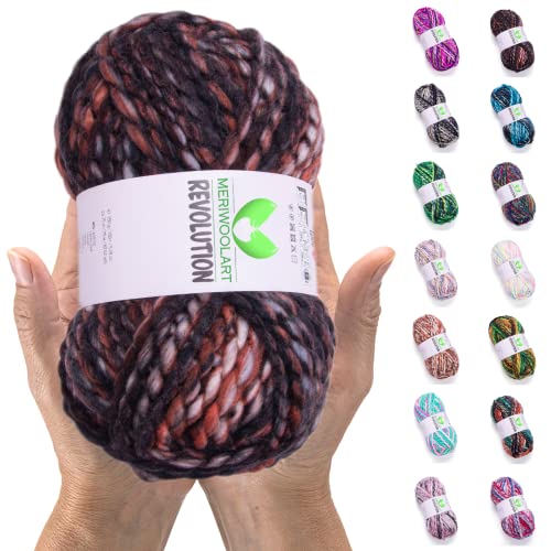 MeriWoolArt Merino Wolle zum Stricken – 75 m Mehrfarbige Dicke Weiche Merinowolle zum Stricken für Pullover Jacken – XXL Handstrickwolle – Voluminöse DIY Wolle für Schals Decken Tücher Geschenke MeriWoolArt Merino Wolle zum Stricken – 75 m Mehrfarbige Dicke Weiche Merinowolle zum Stricken für Pullover Jacken – XXL Handstrickwolle – Voluminöse DIY Wolle für Schals Decken Tücher Geschenke von MERIWOOLART