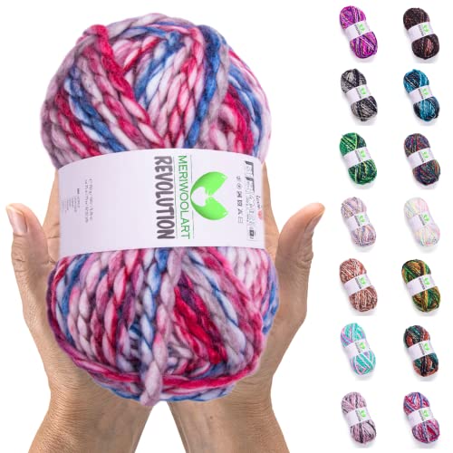 MeriWoolArt Merino Wolle zum Stricken – 75 m Mehrfarbige Dicke Weiche Merinowolle zum Stricken für Pullover Jacken – XXL Handstrickwolle – Voluminöse DIY Wolle für Schals Decken Tücher Geschenke MeriWoolArt Merino Wolle zum Stricken – 75 m Mehrfarbige Dicke Weiche Merinowolle zum Stricken für Pullover Jacken – XXL Handstrickwolle – Voluminöse DIY Wolle für Schals Decken Tücher Geschenke von MERIWOOLART