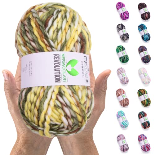 MeriWoolArt Merino Wolle zum Stricken – 75 m Mehrfarbige Dicke Weiche Merinowolle zum Stricken für Pullover Jacken – XXL Handstrickwolle – Voluminöse DIY Wolle für Schals Decken Tücher Geschenke MeriWoolArt Merino Wolle zum Stricken – 75 m Mehrfarbige Dicke Weiche Merinowolle zum Stricken für Pullover Jacken – XXL Handstrickwolle – Voluminöse DIY Wolle für Schals Decken Tücher Geschenke von MERIWOOLART