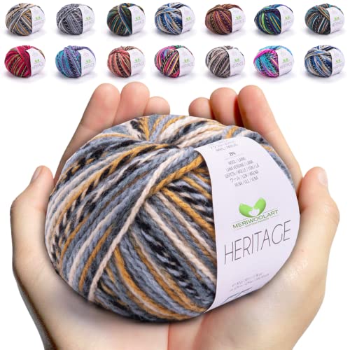 MeriWoolArt Merino Wolle zum Stricken und Häkeln – 125 m Mehrfarbige Dicke Weiche Merinowolle garn für Pullover Jacken – DIY Acryl Strickgarn für Schals, Halstücher, Socken und Wintergeschenke MeriWoolArt Merino Wolle zum Stricken und Häkeln – 125 m Mehrfarbige Dicke Weiche Merinowolle garn für Pullover Jacken – DIY Acryl Strickgarn für Schals, Halstücher, Socken und Wintergeschenke von MERIWOOLART