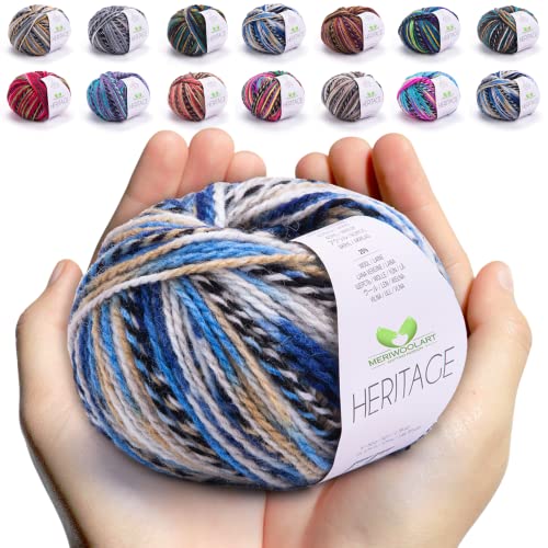 MeriWoolArt Merino Wolle zum Stricken und Häkeln – 125 m Mehrfarbige Dicke Weiche Merinowolle garn für Pullover Jacken – DIY Acryl Strickgarn für Schals, Halstücher, Socken und Wintergeschenke von MERIWOOLART