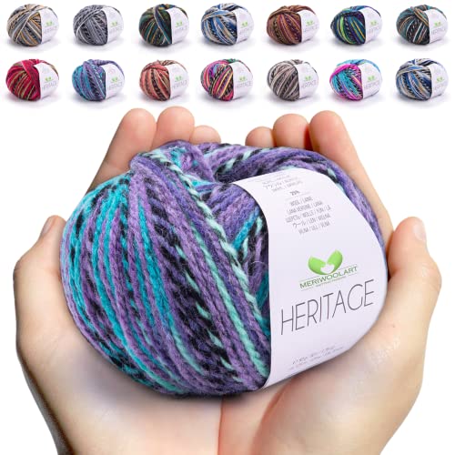 MeriWoolArt Merino Wolle zum Stricken und Häkeln – 125 m Mehrfarbige Dicke Weiche Merinowolle garn für Pullover Jacken – DIY Acryl Strickgarn für Schals, Halstücher, Socken und Wintergeschenke MeriWoolArt Merino Wolle zum Stricken und Häkeln – 125 m Mehrfarbige Dicke Weiche Merinowolle garn für Pullover Jacken – DIY Acryl Strickgarn für Schals, Halstücher, Socken und Wintergeschenke von MERIWOOLART