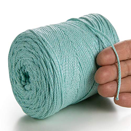 MeriWoolArt® Metallische Makramee Garn 2mm x 225m Farbig für Schnur Schmuckherstellung, Makramee Accessoires Schmuck - Boho Makramee Seil Garn - Glanz Lurex Recyceltes Baumwollgarn (Lurex Aqua) von MERIWOOLART