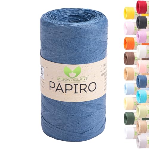 Raffia Garn für Häkeln & Stricken – MeriWoolArt Papiro Papiergarn, 100g Knäuel (130m) – für Makramee, Sommerhüte, Taschen, DIY Bastelprojekte & Wohnaccessoires – Umweltfreundliches Bastgarn 1305 von MERIWOOLART