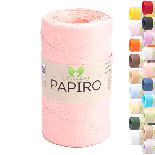 Raffia Garn für Häkeln & Stricken – MeriWoolArt Papiro Papiergarn, 100g Knäuel (130m) – für Makramee, Sommerhüte, Taschen, DIY Bastelprojekte & Wohnaccessoires – Umweltfreundliches Bastgarn 1306 von MERIWOOLART