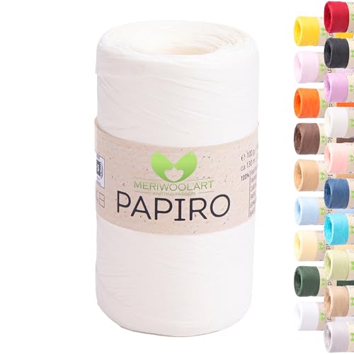 Raffia Garn für Häkeln & Stricken – MeriWoolArt Papiro Papiergarn, 100g Knäuel (130m) – für Makramee, Sommerhüte, Taschen, DIY Bastelprojekte & Wohnaccessoires – Umweltfreundliches Bastgarn 1307 von MERIWOOLART