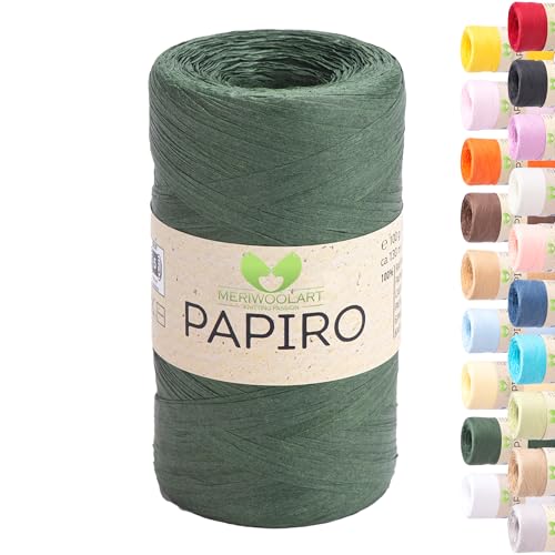 Raffia Garn für Häkeln & Stricken – MeriWoolArt Papiro Papiergarn, 100g Knäuel (130m) – für Makramee, Sommerhüte, Taschen, DIY Bastelprojekte & Wohnaccessoires – Umweltfreundliches Bastgarn 1312 von MERIWOOLART