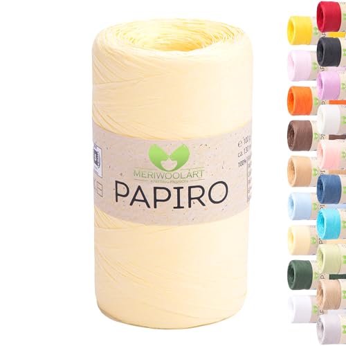 Raffia Garn für Häkeln & Stricken – MeriWoolArt Papiro Papiergarn, 100g Knäuel (130m) – für Makramee, Sommerhüte, Taschen, DIY Bastelprojekte & Wohnaccessoires – Umweltfreundliches Bastgarn 1313 von MERIWOOLART