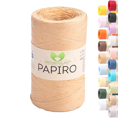 Raffia Garn für Häkeln & Stricken – MeriWoolArt Papiro Papiergarn, 100g Knäuel (130m) – für Makramee, Sommerhüte, Taschen, DIY Bastelprojekte & Wohnaccessoires – Umweltfreundliches Bastgarn 1315 von MERIWOOLART