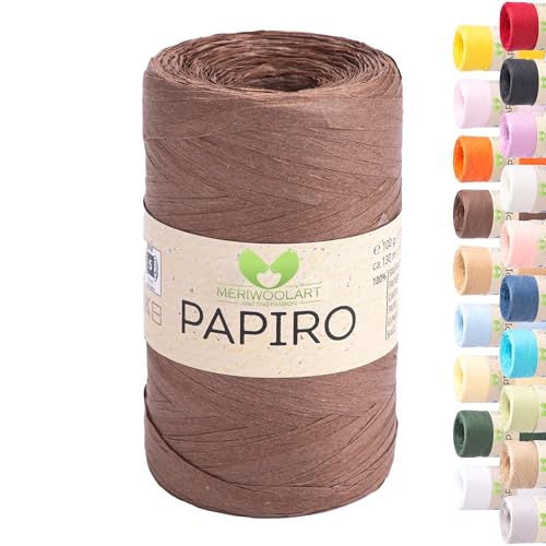 Raffia Garn für Häkeln & Stricken – MeriWoolArt Papiro Papiergarn, 100g Knäuel (130m) – für Makramee, Sommerhüte, Taschen, DIY Bastelprojekte & Wohnaccessoires – Umweltfreundliches Bastgarn 1316 von MERIWOOLART