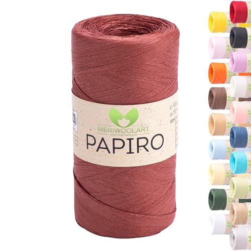 Raffia Garn für Häkeln & Stricken – MeriWoolArt Papiro Papiergarn, 100g Knäuel (130m) – für Makramee, Sommerhüte, Taschen, DIY Bastelprojekte & Wohnaccessoires – Umweltfreundliches Bastgarn 1320 von MERIWOOLART