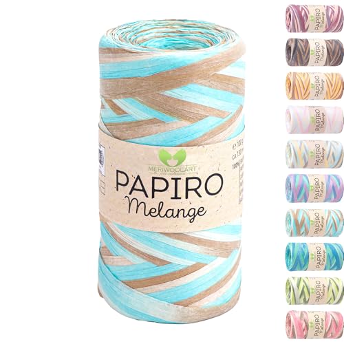 Raffia Garn für Häkeln & Stricken – MeriWoolArt Papiro Papiergarn, 100g Knäuel (130m) – für Makramee, Sommerhüte, Taschen, DIY Bastelprojekte & Wohnaccessoires – Umweltfreundliches Bastgarn 2304 von MERIWOOLART
