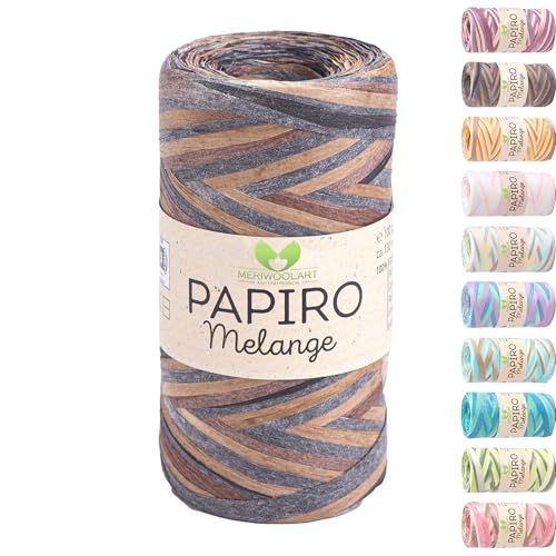 Raffia Garn für Häkeln & Stricken – MeriWoolArt Papiro Papiergarn, 100g Knäuel (130m) – für Makramee, Sommerhüte, Taschen, DIY Bastelprojekte & Wohnaccessoires – Umweltfreundliches Bastgarn 2309 von MERIWOOLART