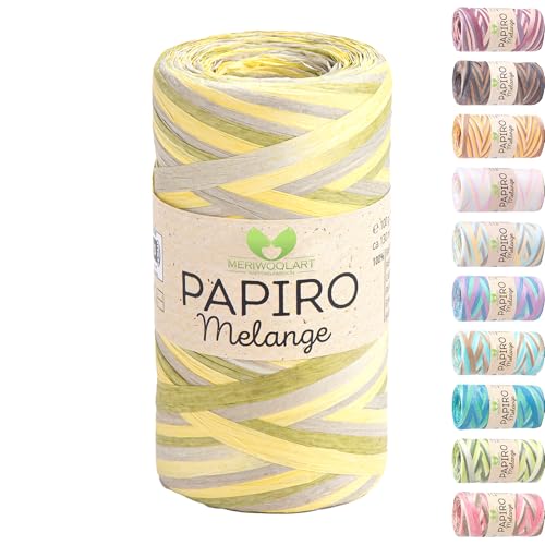 Raffia Garn für Häkeln & Stricken – MeriWoolArt Papiro Papiergarn, 100g Knäuel (130m) – für Makramee, Sommerhüte, Taschen, DIY Bastelprojekte & Wohnaccessoires – Umweltfreundliches Bastgarn 2312 von MERIWOOLART