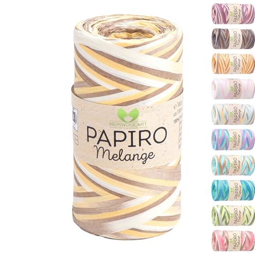 Raffia Garn für Häkeln & Stricken – MeriWoolArt Papiro Papiergarn, 100g Knäuel (130m) – für Makramee, Sommerhüte, Taschen, DIY Bastelprojekte & Wohnaccessoires – Umweltfreundliches Bastgarn 2313 von MERIWOOLART