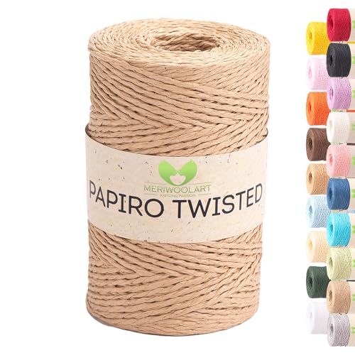 Raffia Garn zum Häkeln & Stricken – MeriWoolArt Papiro Twisted Papiergarn, 100g Knäuel (170m) – Ideal für Makramee, Hüte, Taschen, DIY Bastelprojekte & Wohnaccessoires – Umweltfreundlich 1302 von MERIWOOLART