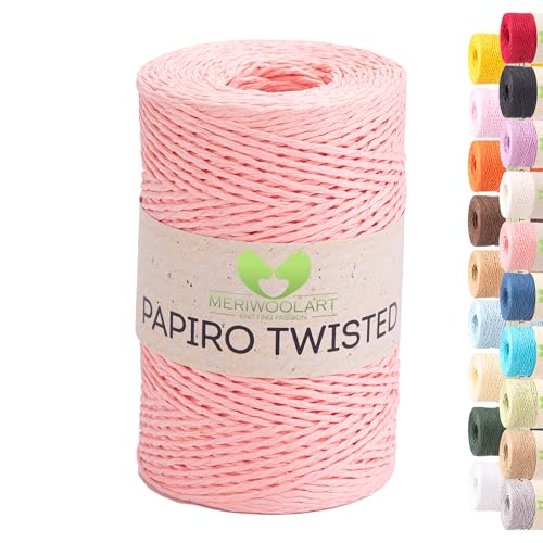 Raffia Garn zum Häkeln & Stricken – MeriWoolArt Papiro Twisted Papiergarn, 100g Knäuel (170m) – Ideal für Makramee, Hüte, Taschen, DIY Bastelprojekte & Wohnaccessoires – Umweltfreundlich 1306 von MERIWOOLART