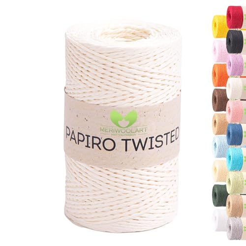 Raffia Garn zum Häkeln & Stricken – MeriWoolArt Papiro Twisted Papiergarn, 100g Knäuel (170m) – Ideal für Makramee, Hüte, Taschen, DIY Bastelprojekte & Wohnaccessoires – Umweltfreundlich 1307 von MERIWOOLART